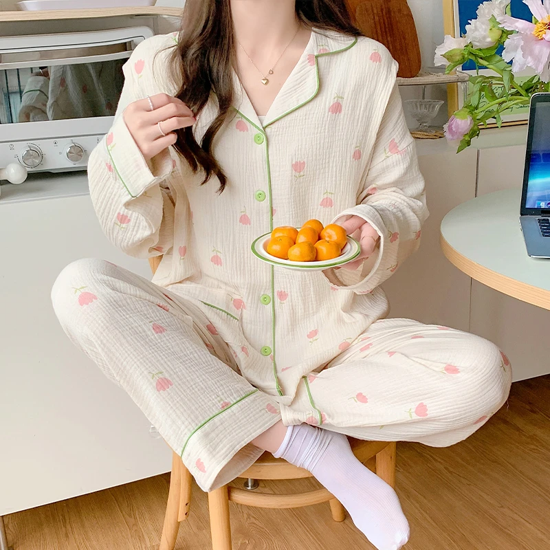 100%全棉纯棉纱布月子服夏季薄款产后哺乳孕妇睡衣天怀孕期可外穿