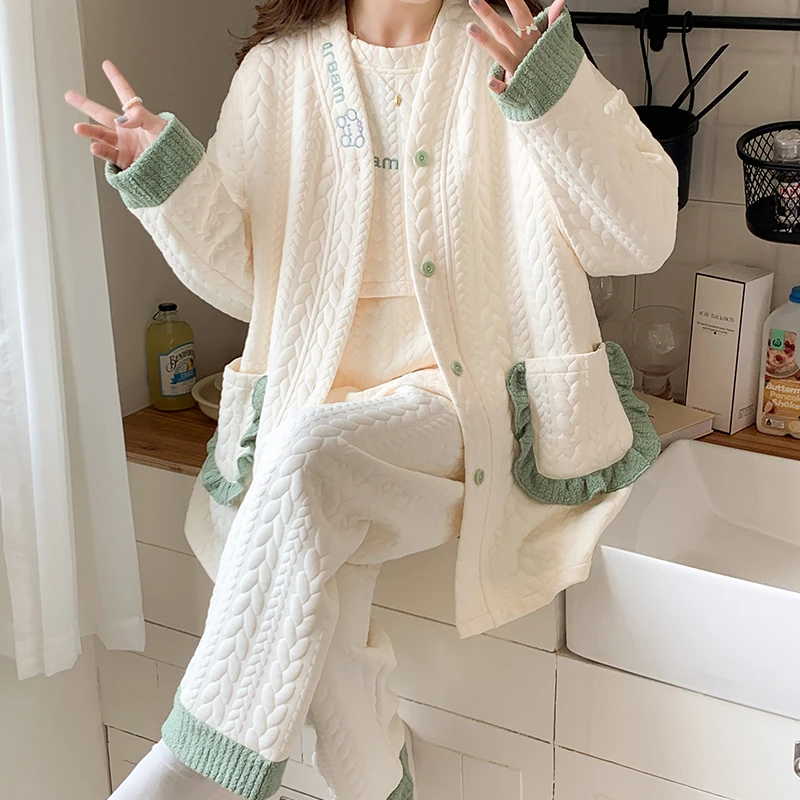 月子服秋冬款加厚空气棉三件套冬季产后孕妇睡衣哺乳保暖期可外穿