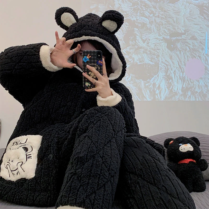 孕妇睡衣秋冬款三层夹棉加绒加厚珊瑚绒月子服冬季产后哺乳套装女