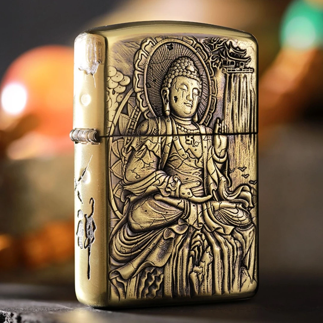 ZIPPO打火机正品千语浮雕盔甲悟男士双面个性金色DY9912FD