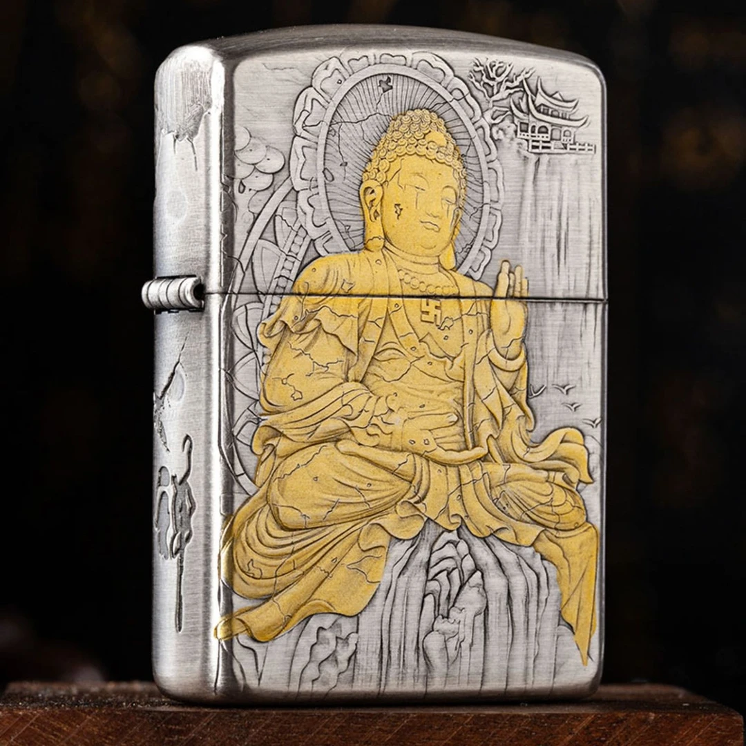 ZIPPO浮雕盔甲金佛禅悟双色打火机正品收藏个性防风DY9912DK