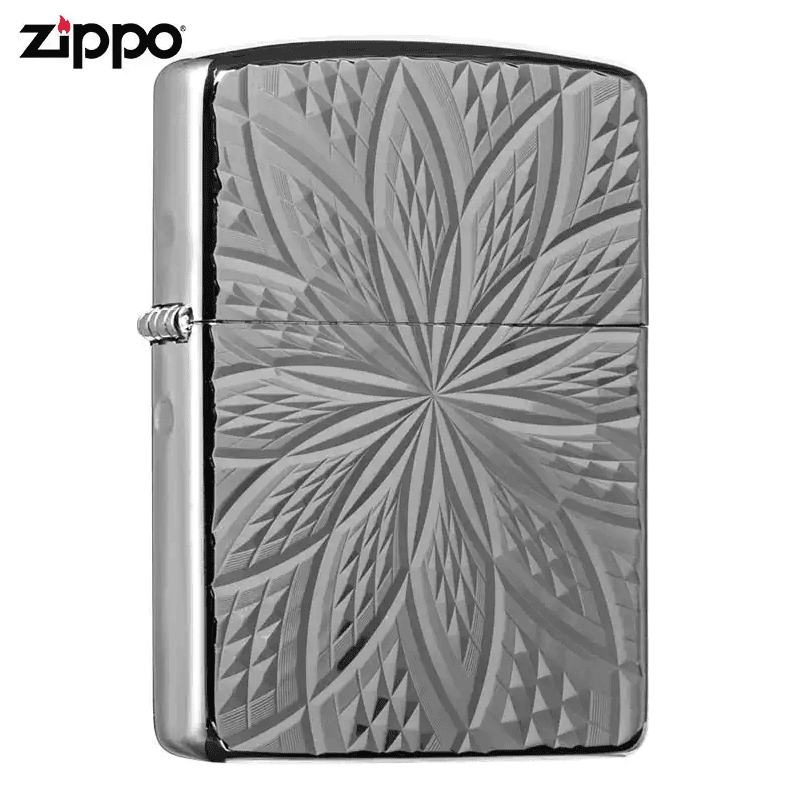ZIPPO打火机正品日版银枪花雕刻收藏男士双面银色防风原装花纹