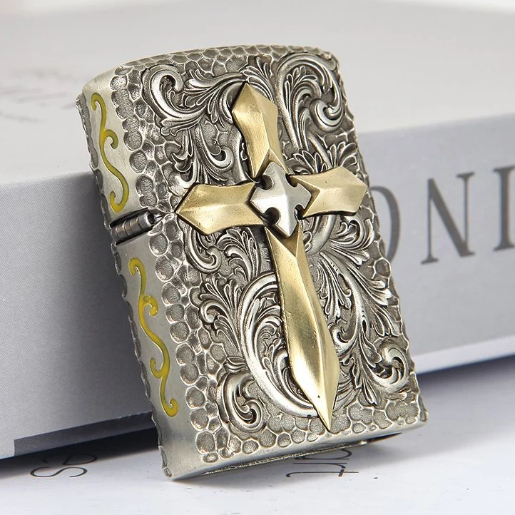 ZIPPO夜光荣耀勋章复古花纹正品打火机套甲男士镂空个性DY9902TJ