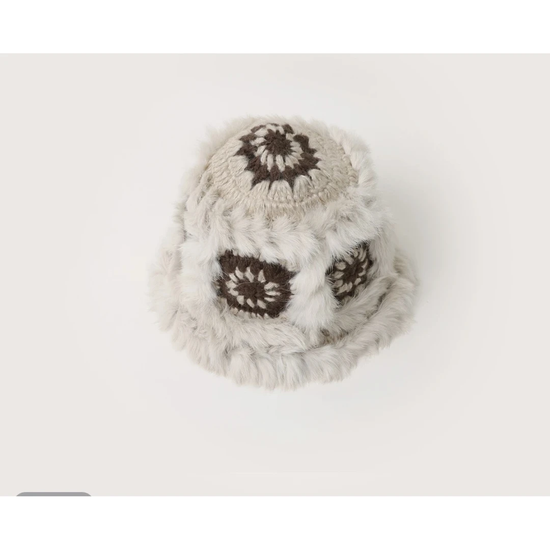 毛绒提花渔夫帽兔毛醒狮渔夫帽钩花编织保暖毛绒帽子WE24002无