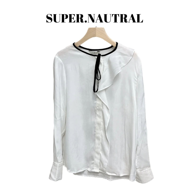 super.natural【MM305】女士圆领荷叶边衬衫时尚优雅气质长袖衬衫