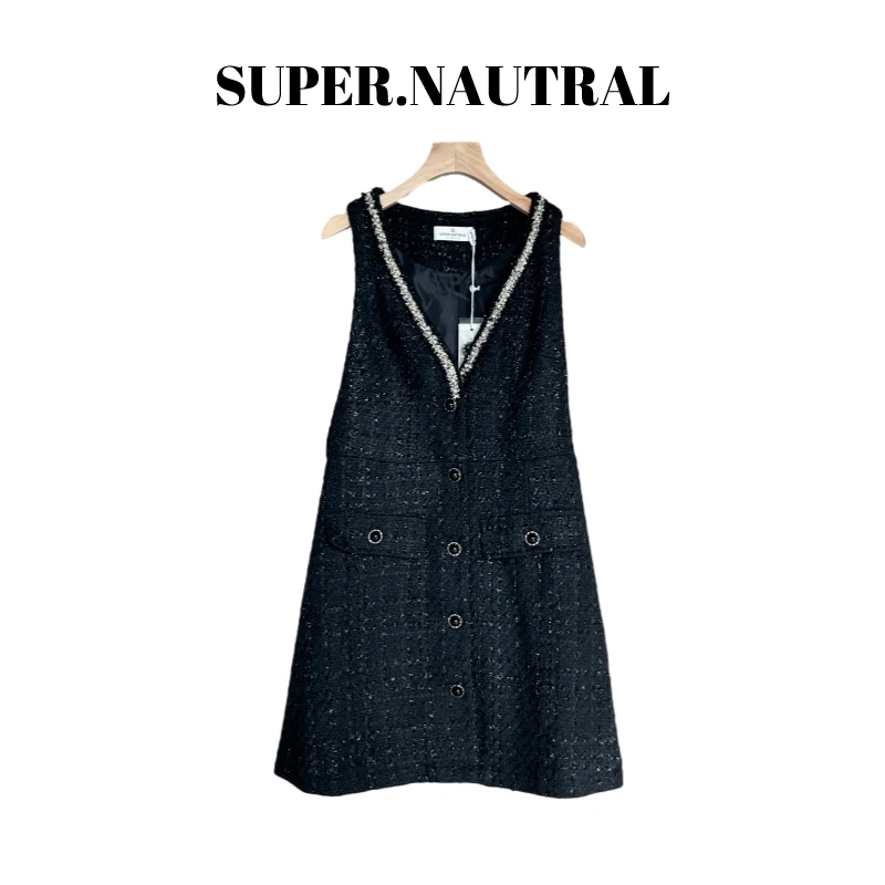 super.natural【MM96】女士时髦V领无袖连衣裙时尚气质优雅中长裙