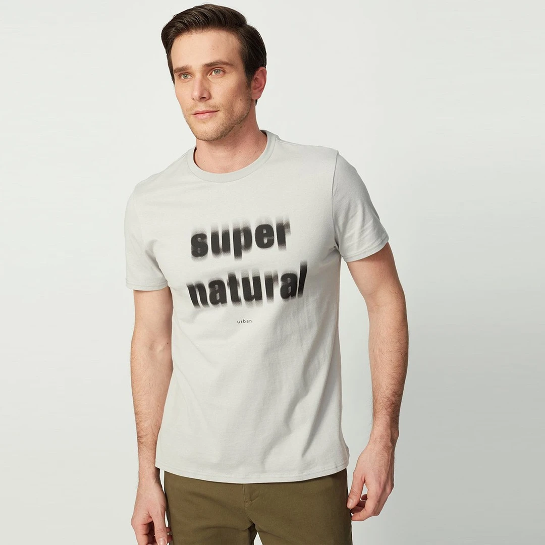 super.natural【XX107】男士字母印花T恤简约休闲圆领舒适时尚短袖