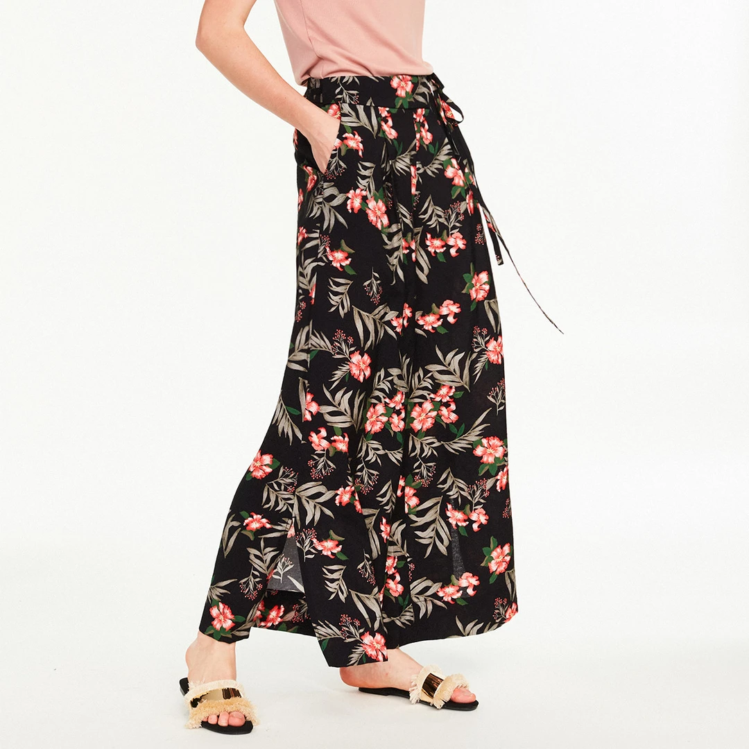 super.natural【XP156】女士时尚优雅浪漫长裤度假风花朵印花阔腿裤