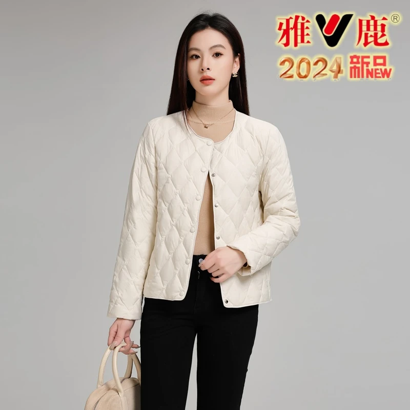 V/雅鹿YH501Z04930新款羽绒服短款90绒白鸭绒早秋轻薄女款女士