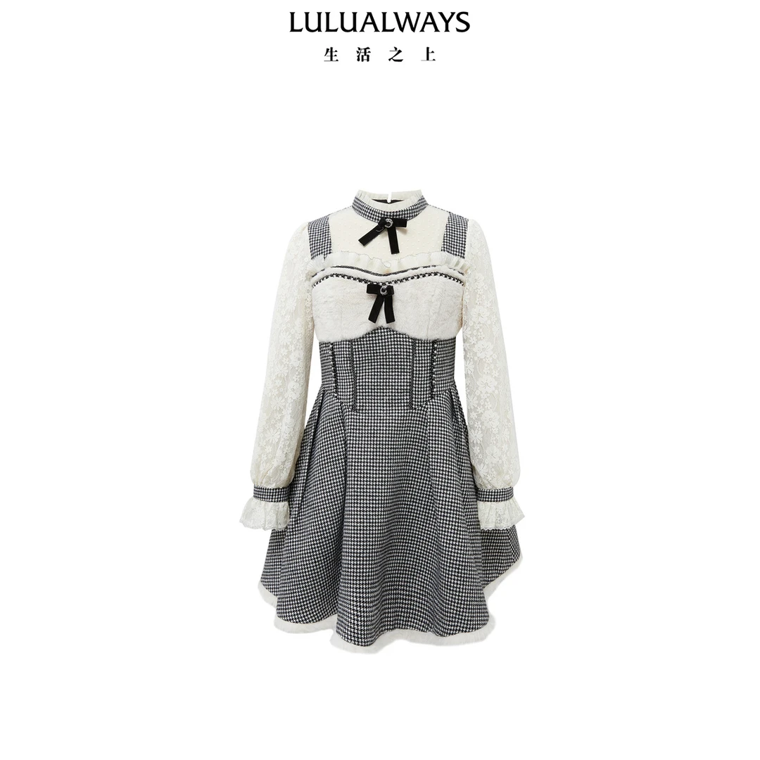 新款经典千鸟格蕾丝连衣裙