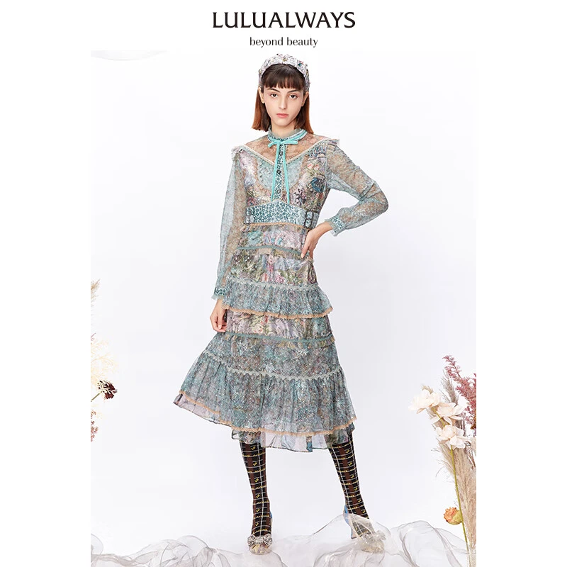 【高高甄选】LULUALWAYS拼接雪纺印连衣裙LMC5001