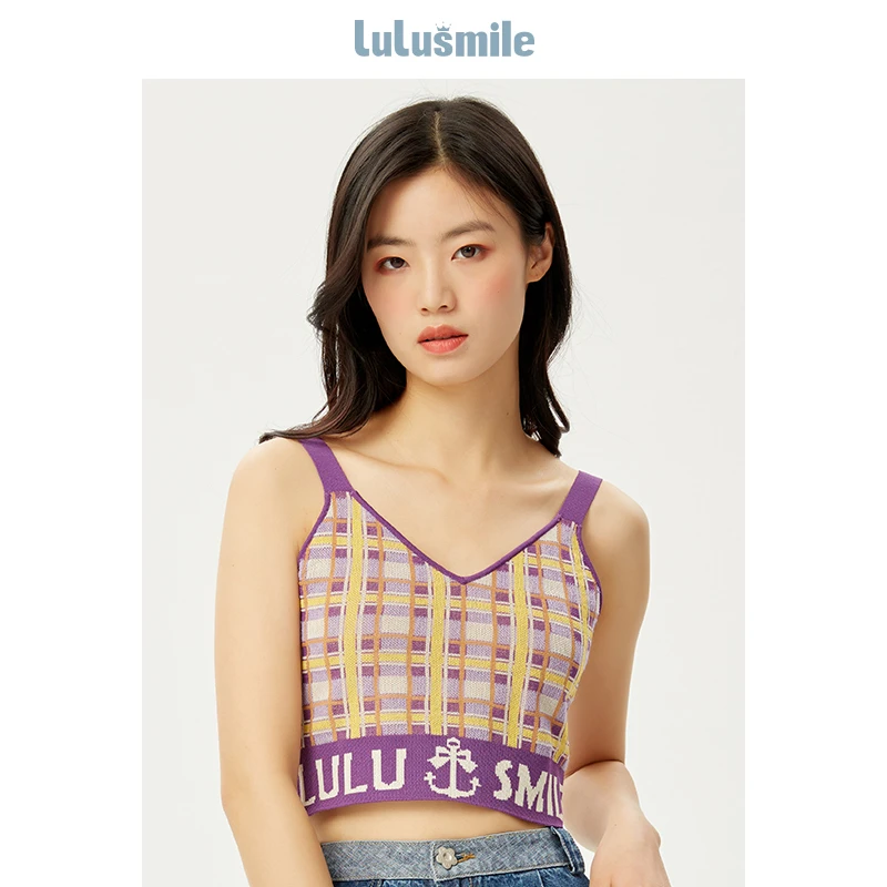 【高高甄选】lulusmileLOGO提花针织吊带打底上衣