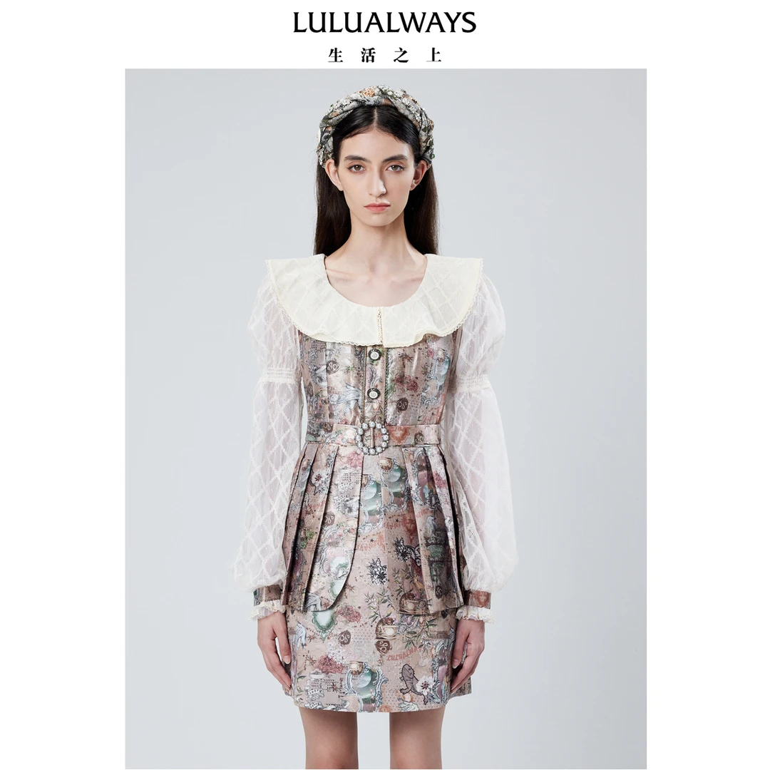 【高高甄选】LULUALWAYS秋季圆领拼接短款连衣裙