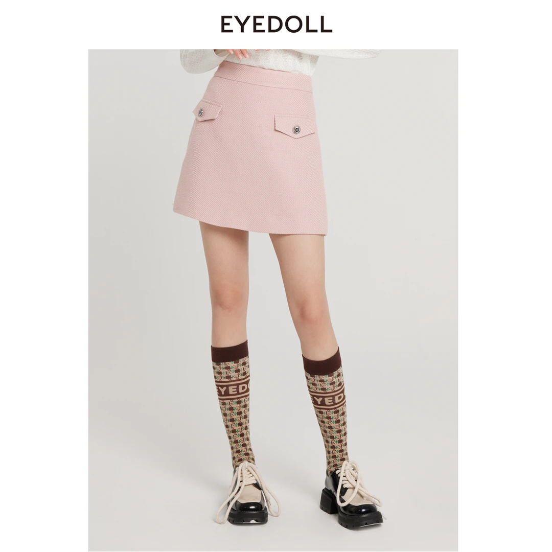 【老板娘夏天】EYEDOLL春季新款简约A字小香风短款半身裙