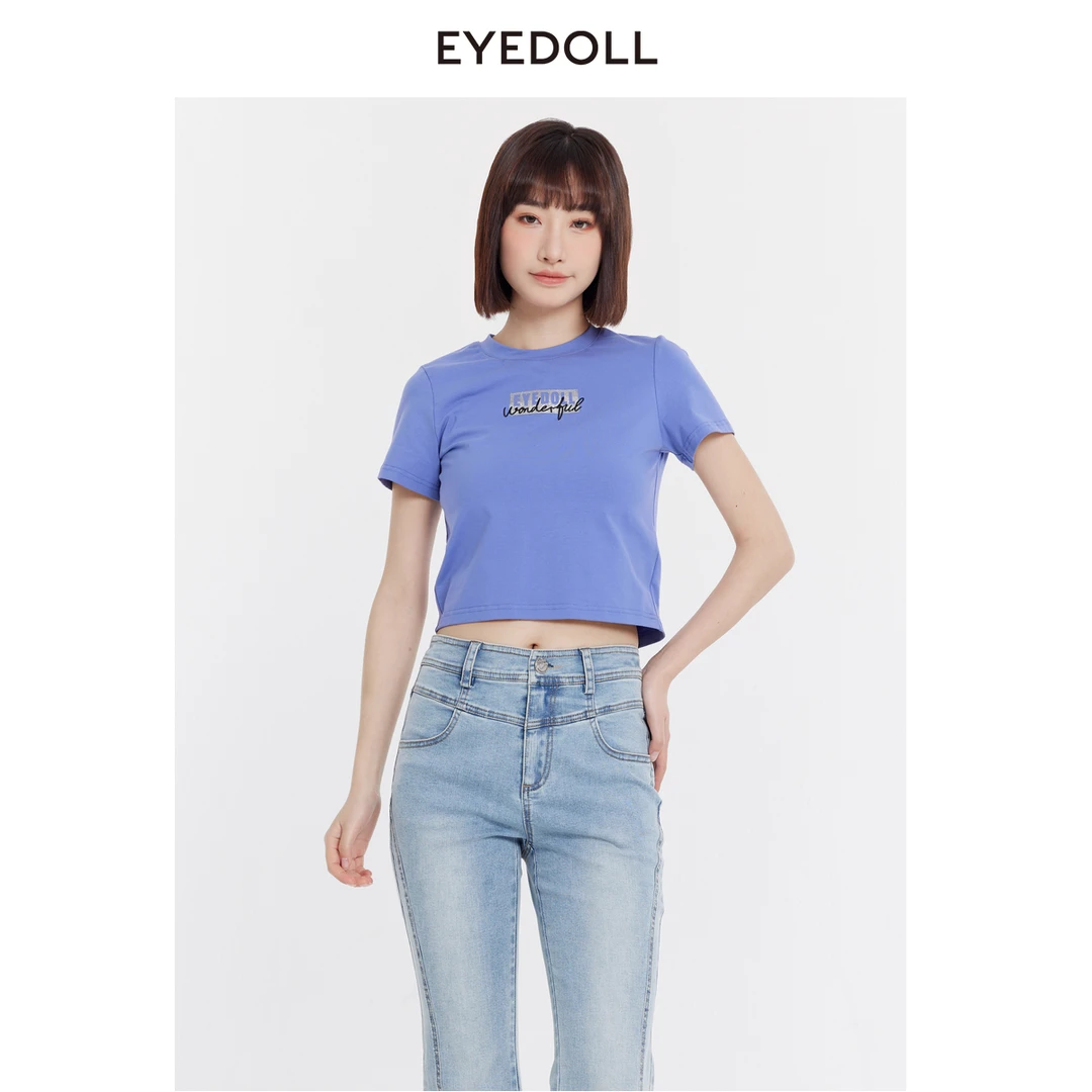 EYEDOLL【商场同款】24夏季新款百搭通勤高腰修身休闲圆领短款T恤