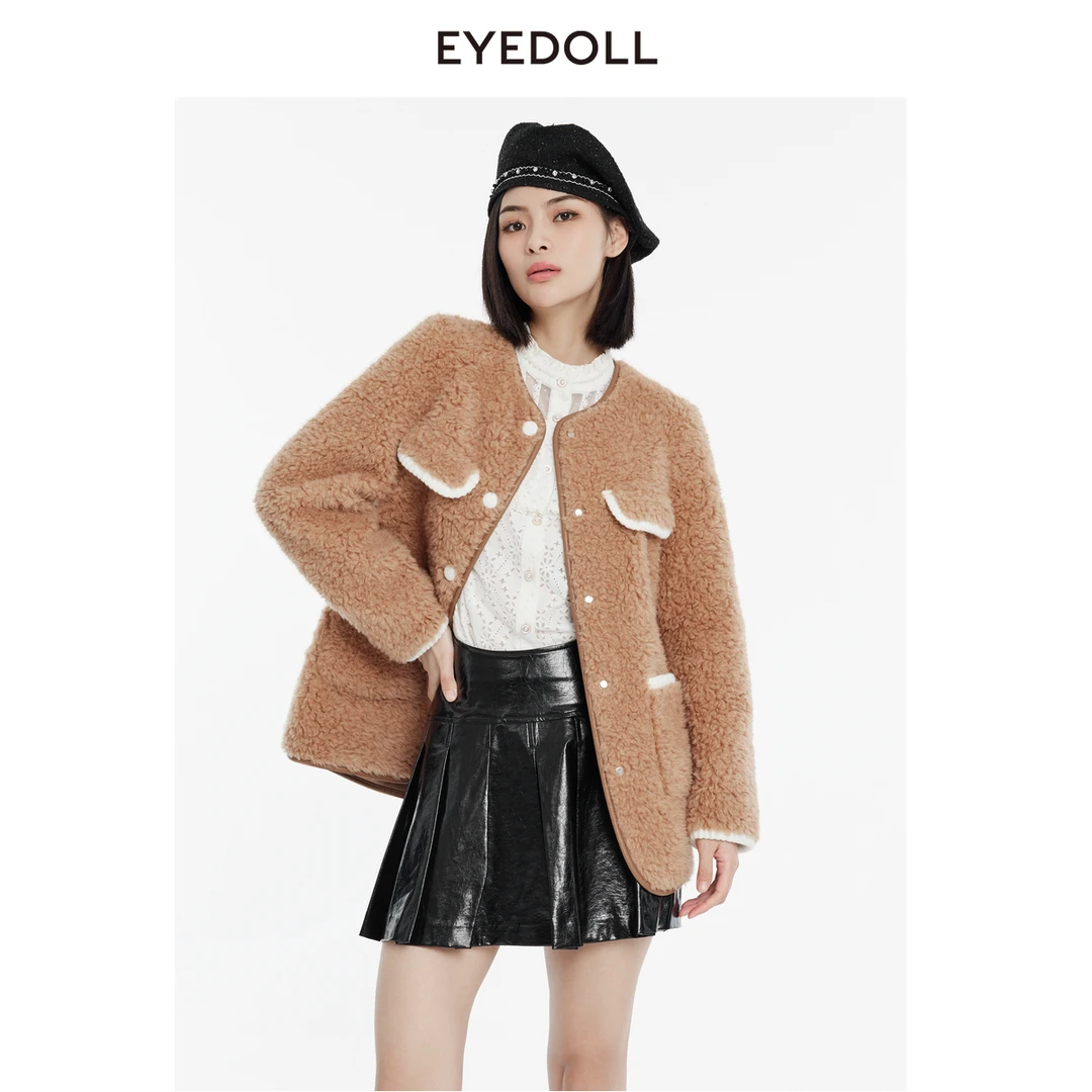 EYEDOLL冬季新款时尚百搭经典绵羊毛短款毛呢外套