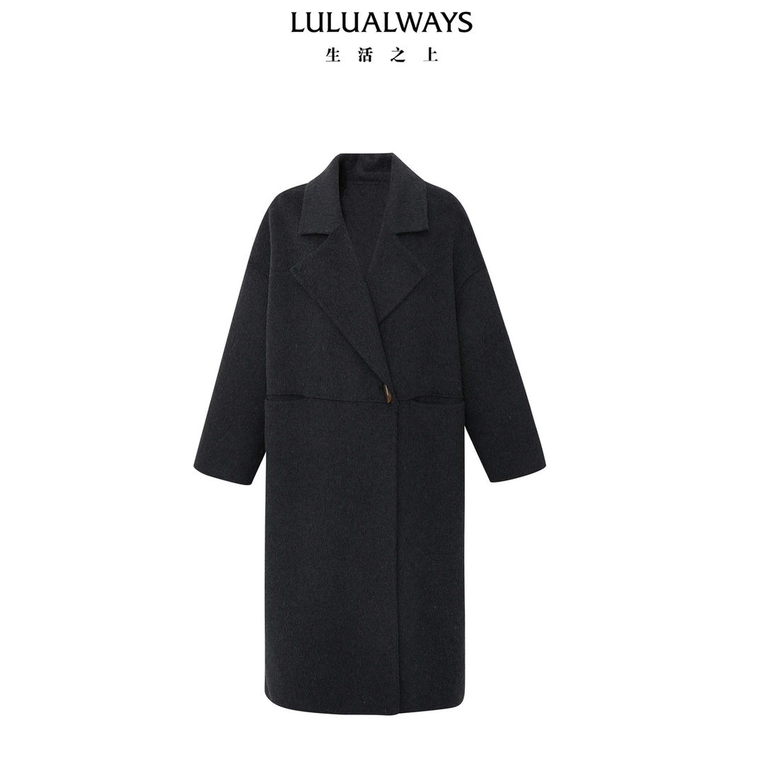 我爱露露24冬季新款复古气质经典绵羊毛双面呢大衣长款