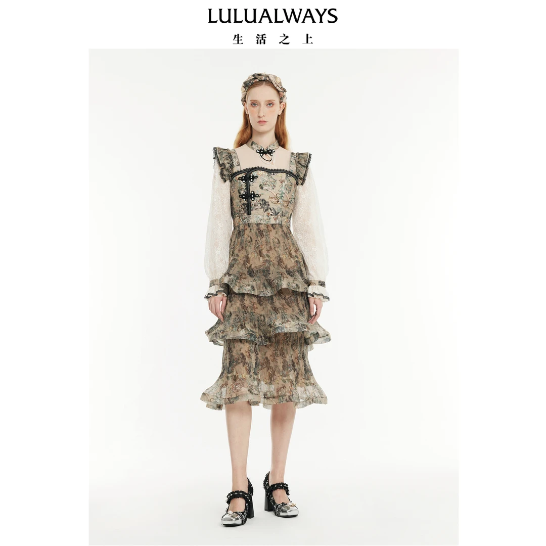 LULUALWAYS新款设计感欧根纱蛋糕裙连衣裙