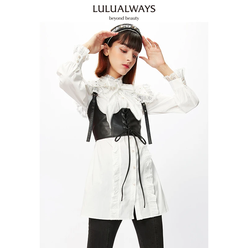 【老板娘夏天】lulualways冬季新款翻领绣花中长款衬衫LMC2015