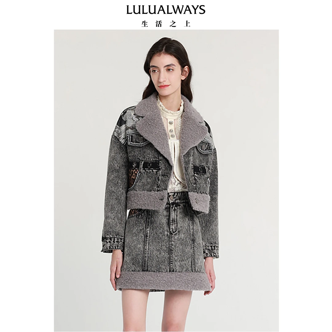 LULUALWAYS冬季新款洋气短款牛仔外套LOD1056