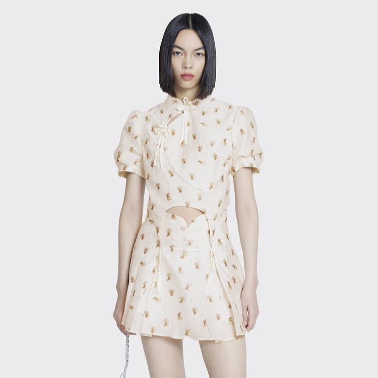 【老板娘夏天】lulusmile夏季新款时尚复古印花中式系带短袖T恤女