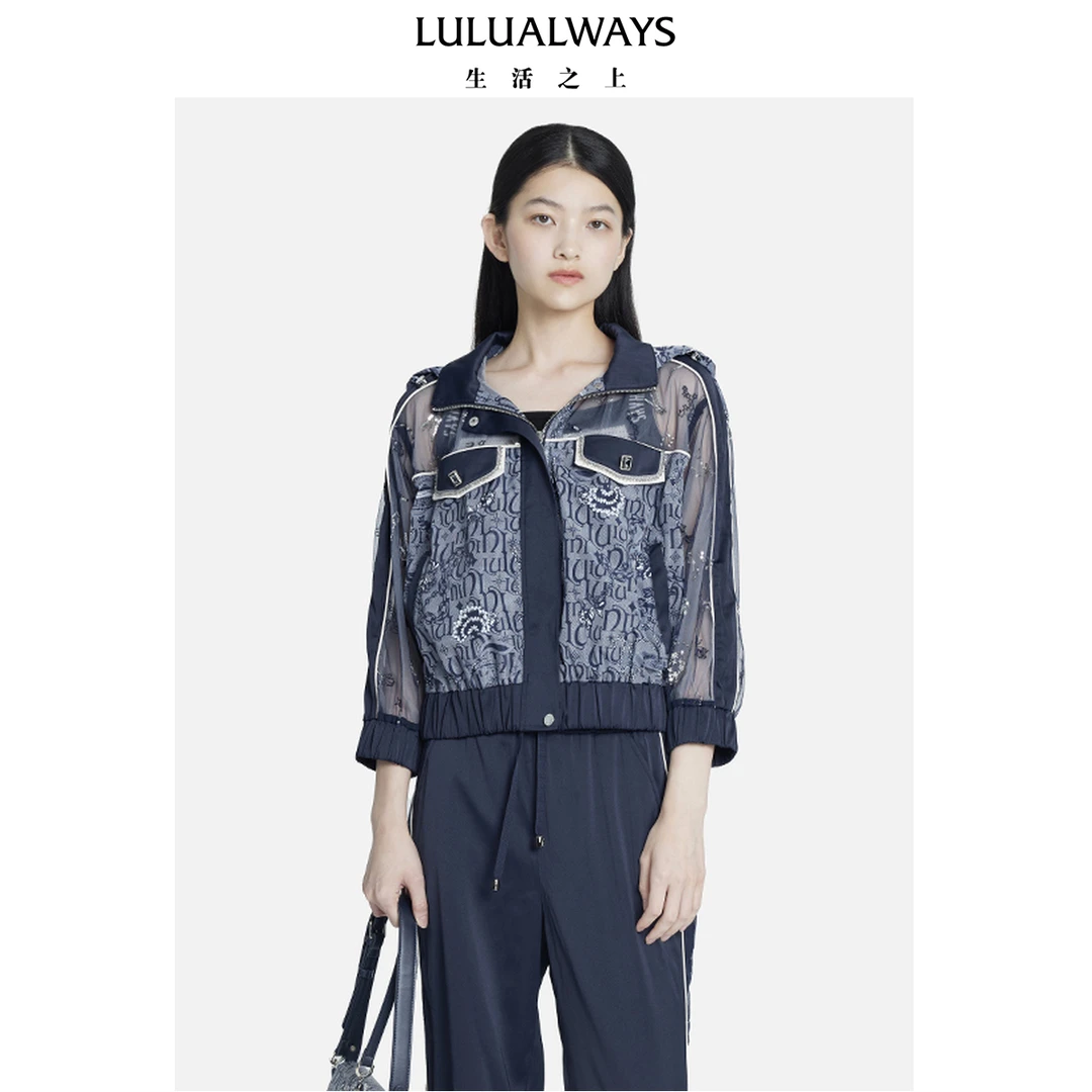 LULUALWAYS新款短款蓝色上衣外套LOC1013