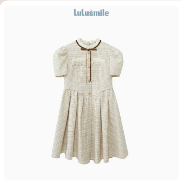 lulusmile 23夏 新款甜美公主风温柔褶皱圆领短款连衣裙 DOB511Z