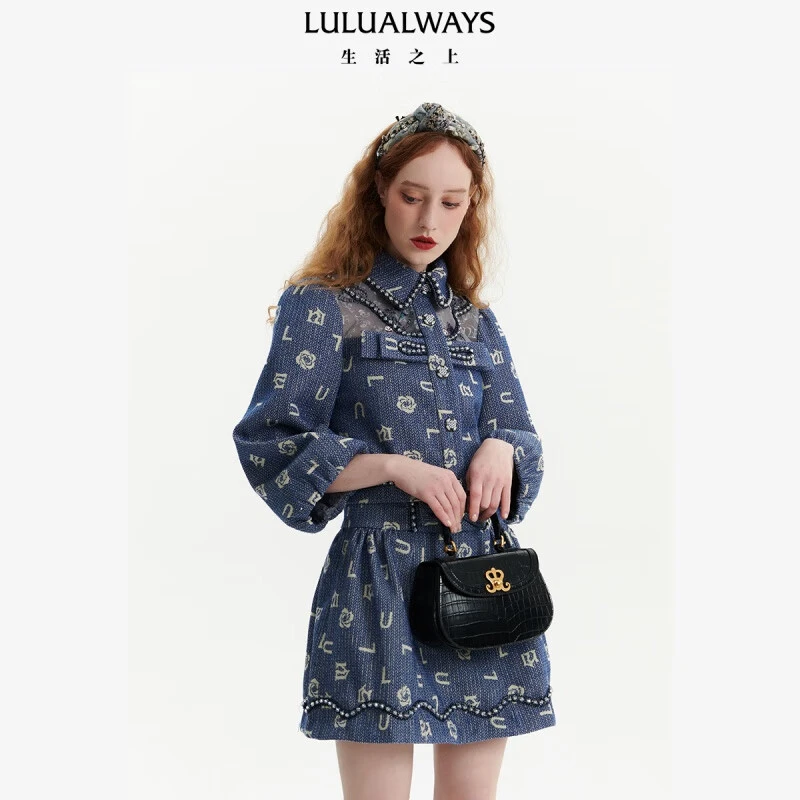 【老板娘夏天】LULUALWAYS 春 新款休闲网纱拼接蓝色短外套