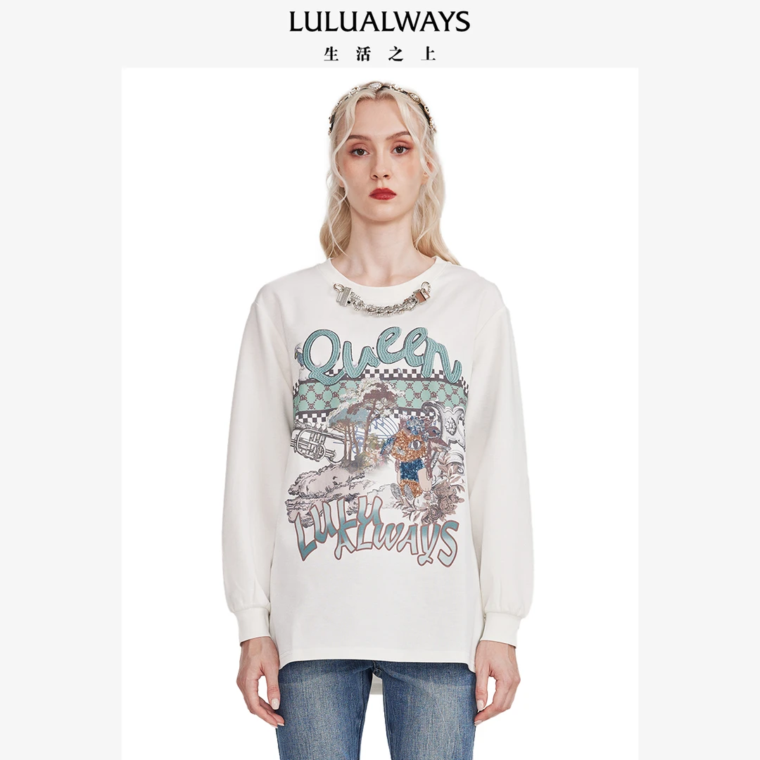 LULUALWAYST恤链条字母圆领长袖宽松卫衣LNC2017