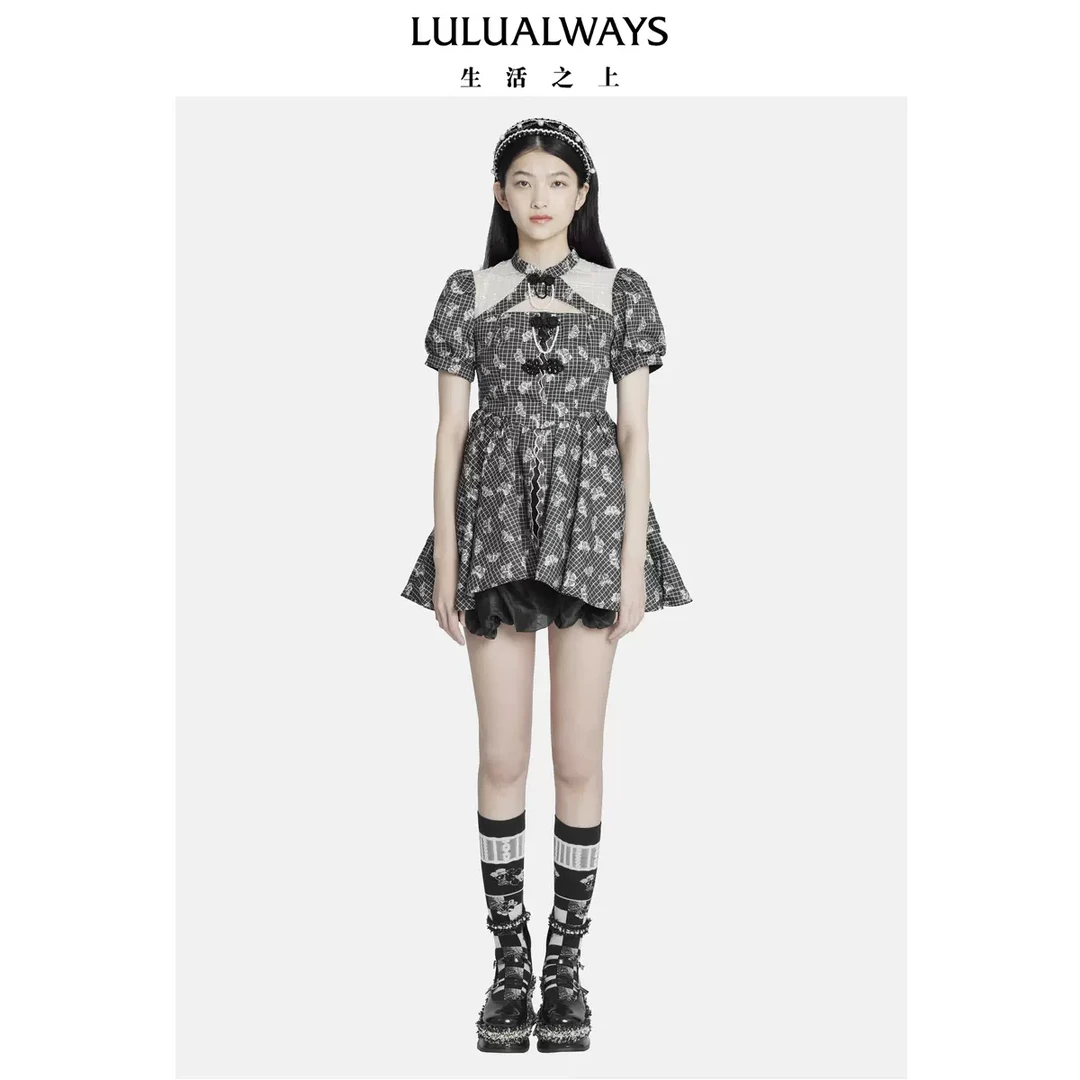 【千颂妮专享】LULUALWAYS夏季新款中国风盘扣泡泡袖连衣裙