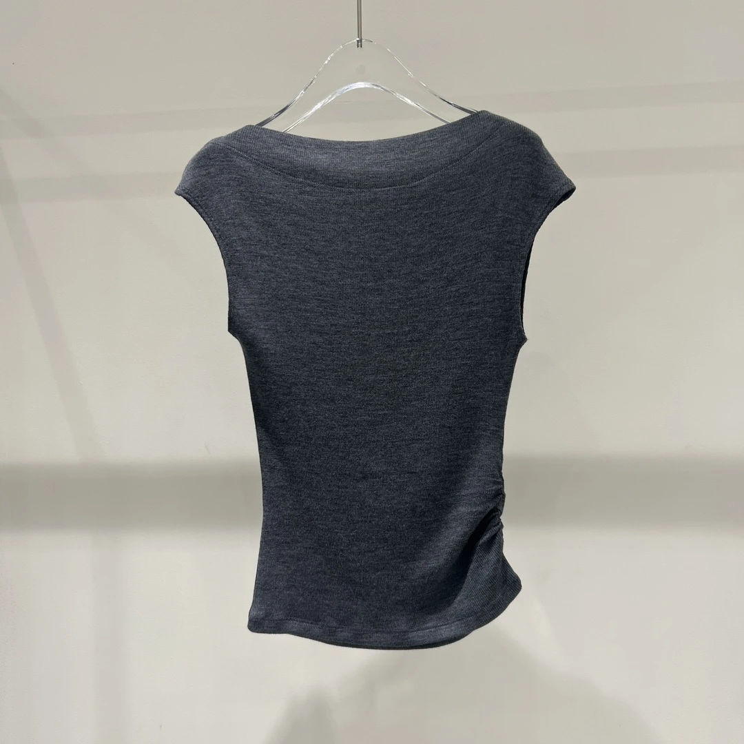 2024秋季新款一字领无袖羊毛针织衫背心女6043