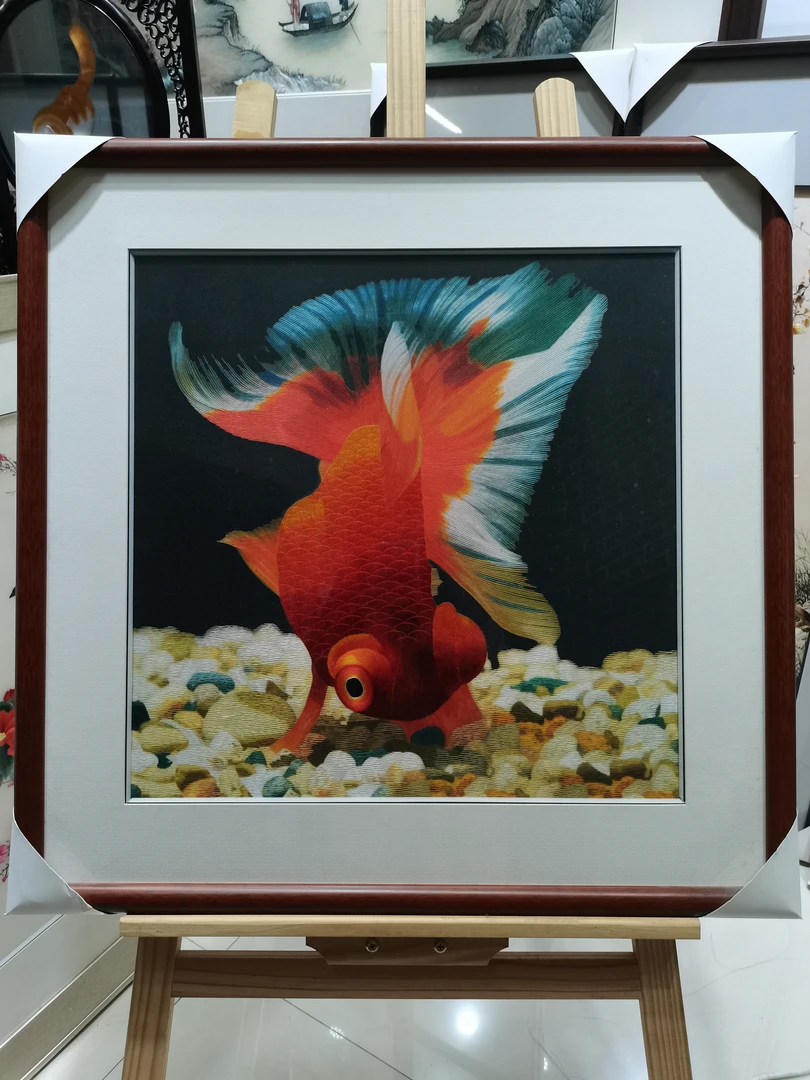 苏绣成品纯手工绣花单面绣满绣客厅卧室餐厅挂画4-8丝金鱼65*65