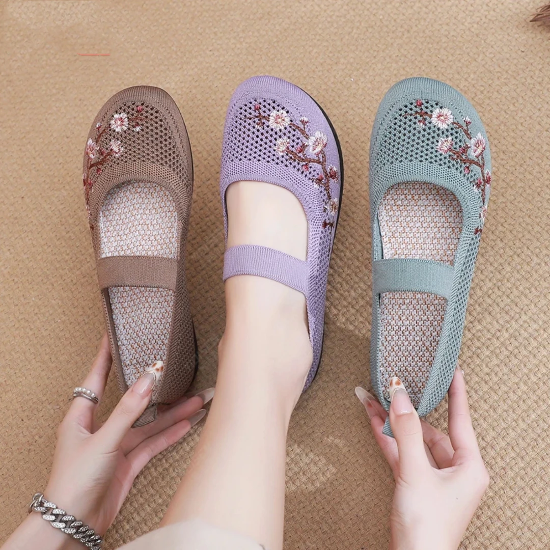 老北京布鞋夏季网鞋女鞋单鞋网面平底妈妈鞋软底透气老人鞋奶奶鞋