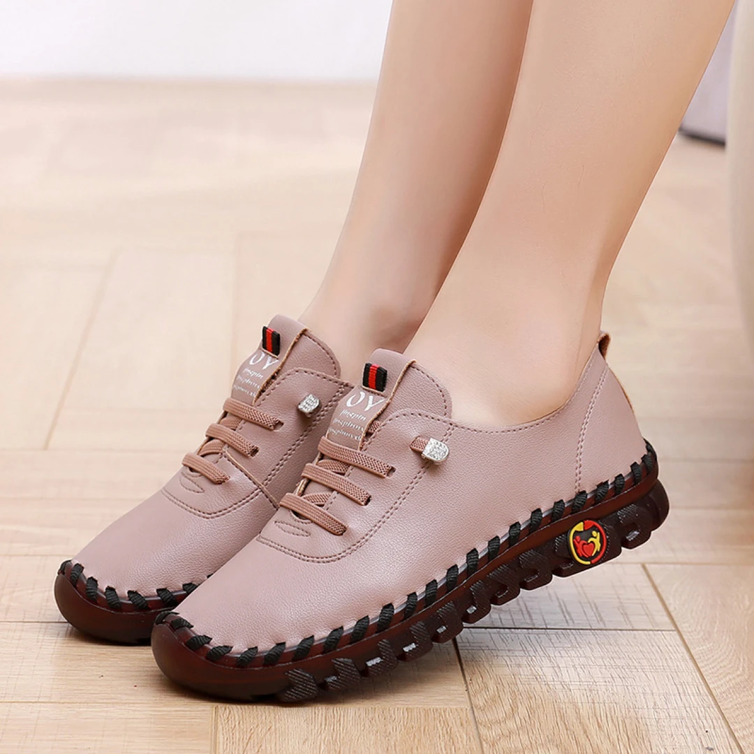 手工缝线软底软面妈妈鞋单鞋