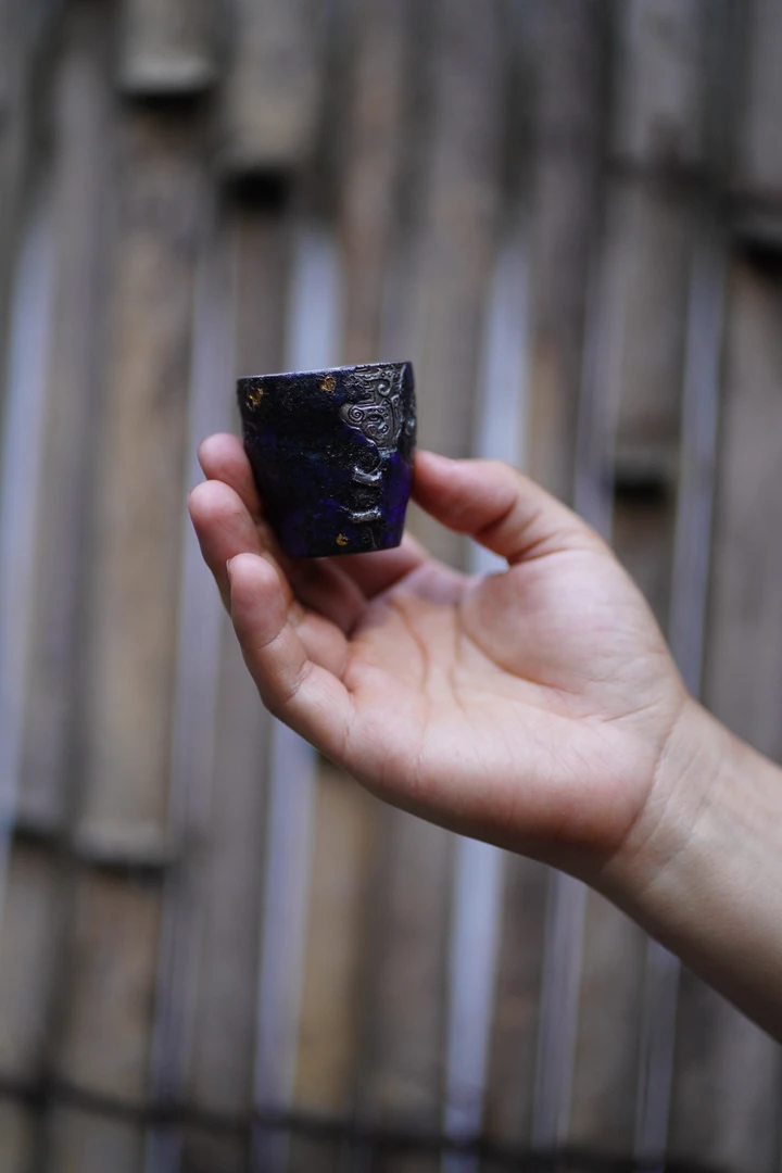 山也 黑金雕刻银彩主人杯 单杯 品茗杯