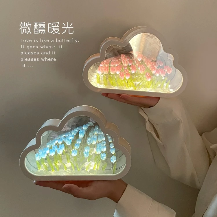 云朵郁金香花海玫瑰小夜灯礼物手工diy女生日镜子花束教师节暖光