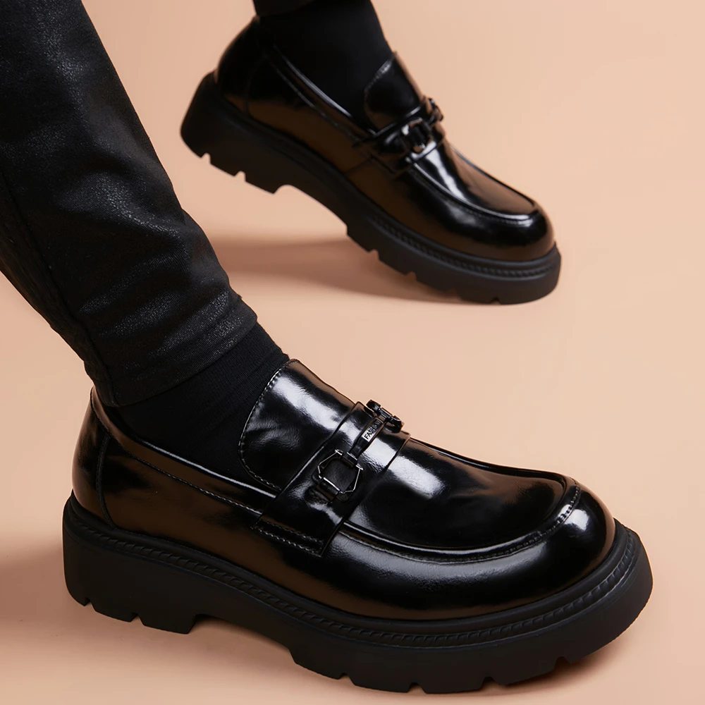 真皮商务休闲皮鞋英伦男士2025春秋一脚蹬厚底增高豆豆鞋乐福鞋子