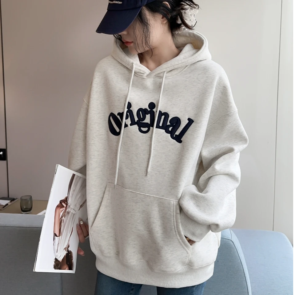 冬款加绒卫衣休闲连帽宽松加绒卫衣上衣冬款休闲百搭连帽D335