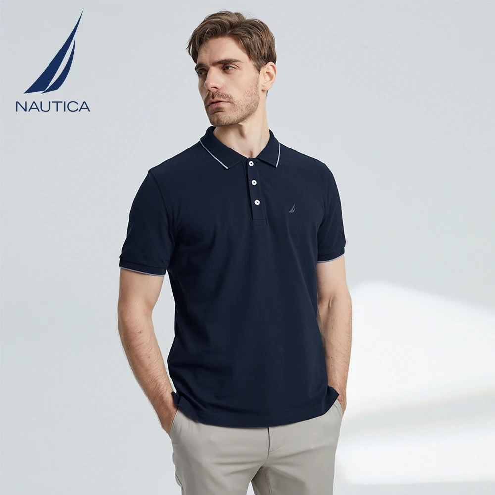 nautica诺帝卡休闲上衣透气短袖舒适翻领T恤纯色POLO衫KE2204