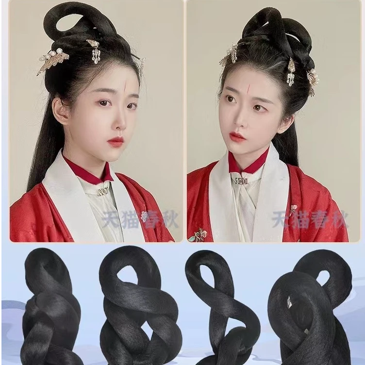 合金婚庆饰品 多变黑色双环假发古风汉造假发易上手一只装