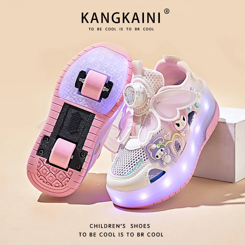暴走鞋女童夏季2024新款网面透气儿童运动滑轮鞋四轮溜冰亮灯镂空