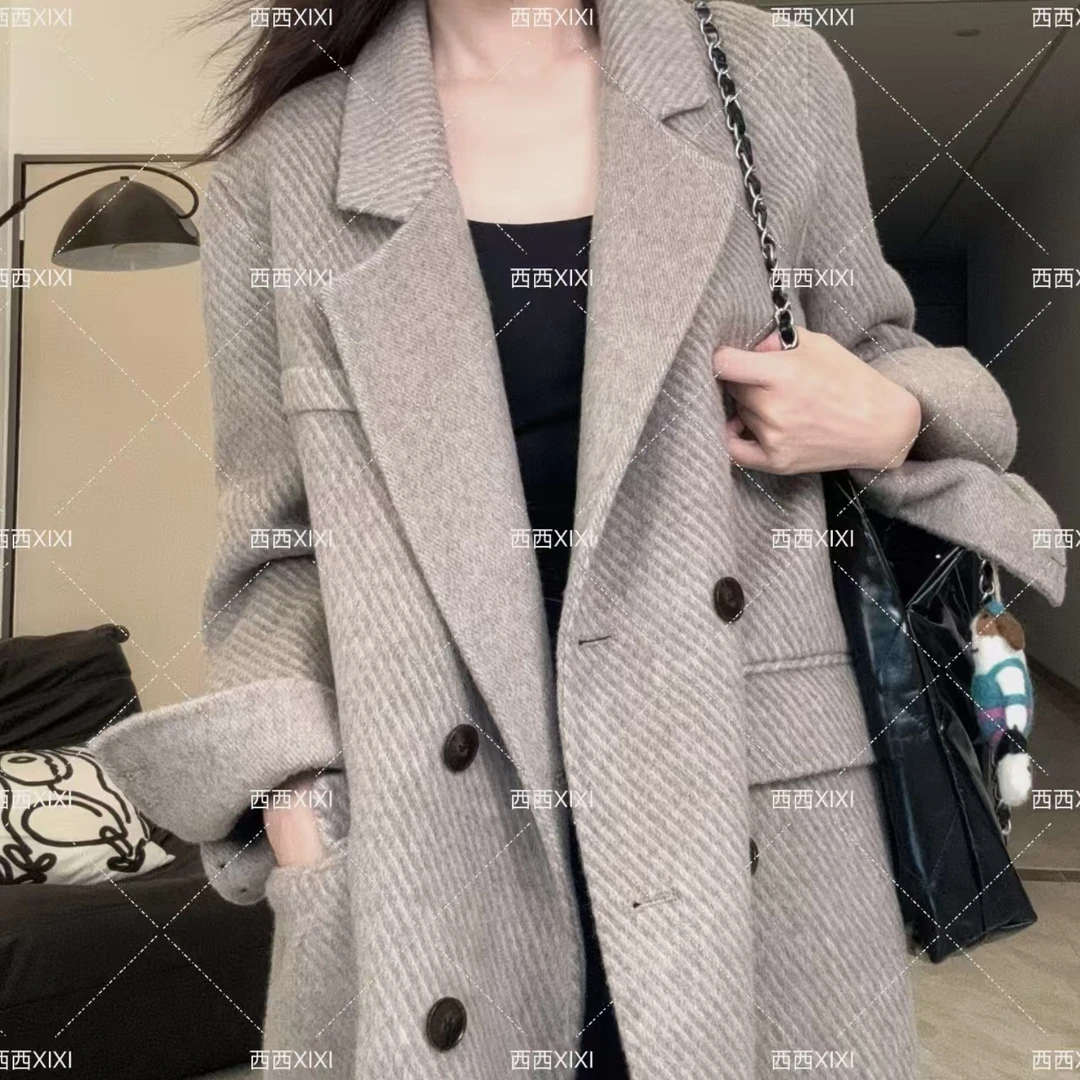 【西西】双面澳洲进口羊毛大衣时尚气质百搭设计师秋冬毛呢羊毛外套