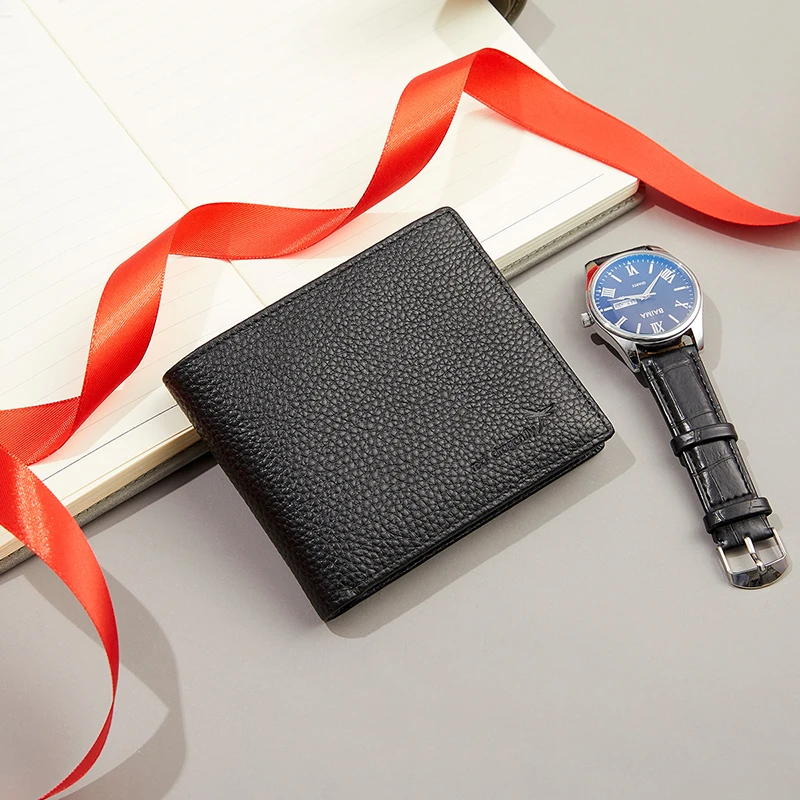 REDDRAGONFLY/红蜻蜓头层牛皮男士短款时尚真皮简约皮夹钱包