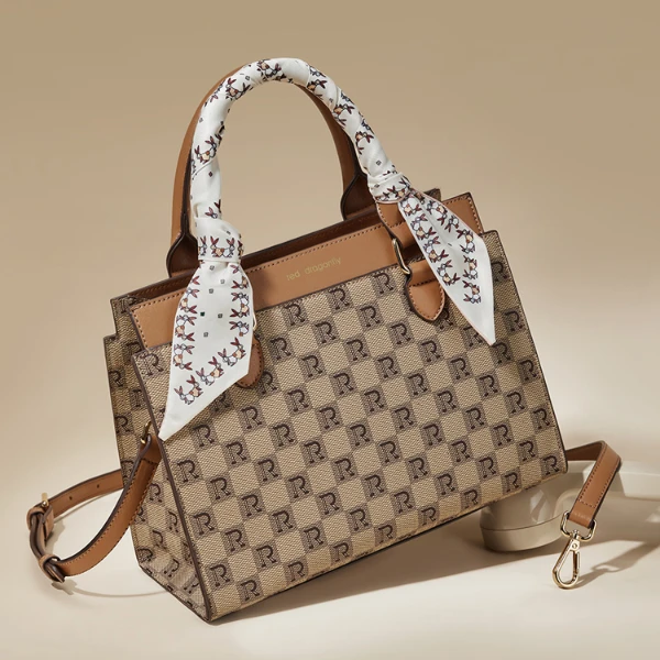 红蜻蜓新款气质女包经典印花丝巾托特包时尚单肩包斜挎包女