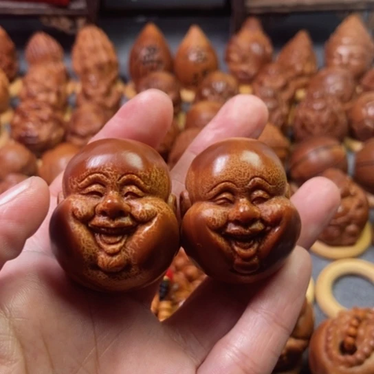橄榄核核雕用****0笑佛一对