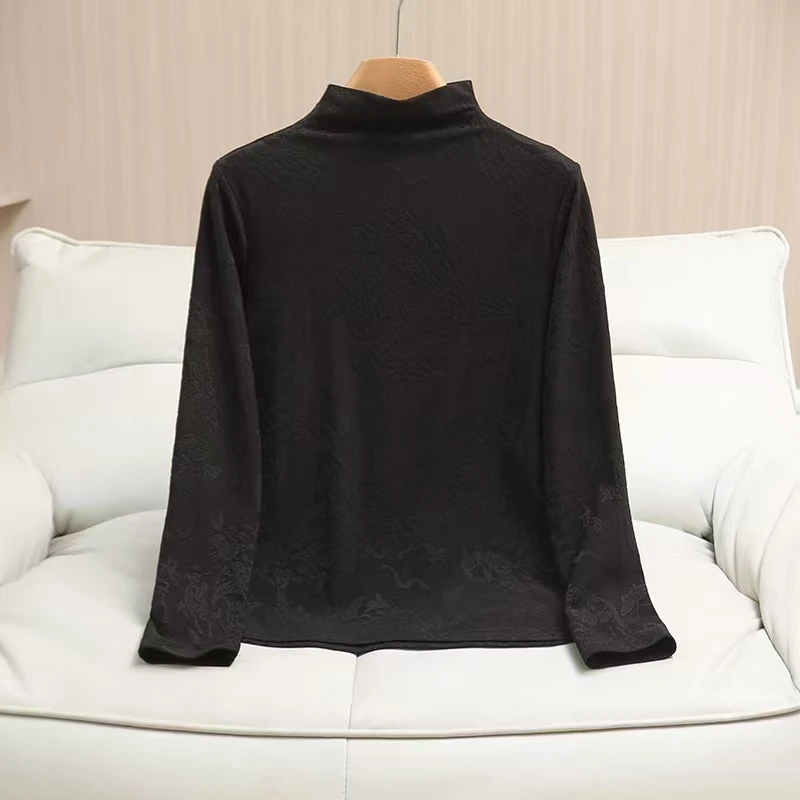 春季新款时尚女装加绒气质显瘦百搭高领打底衫洋气妈妈装5813