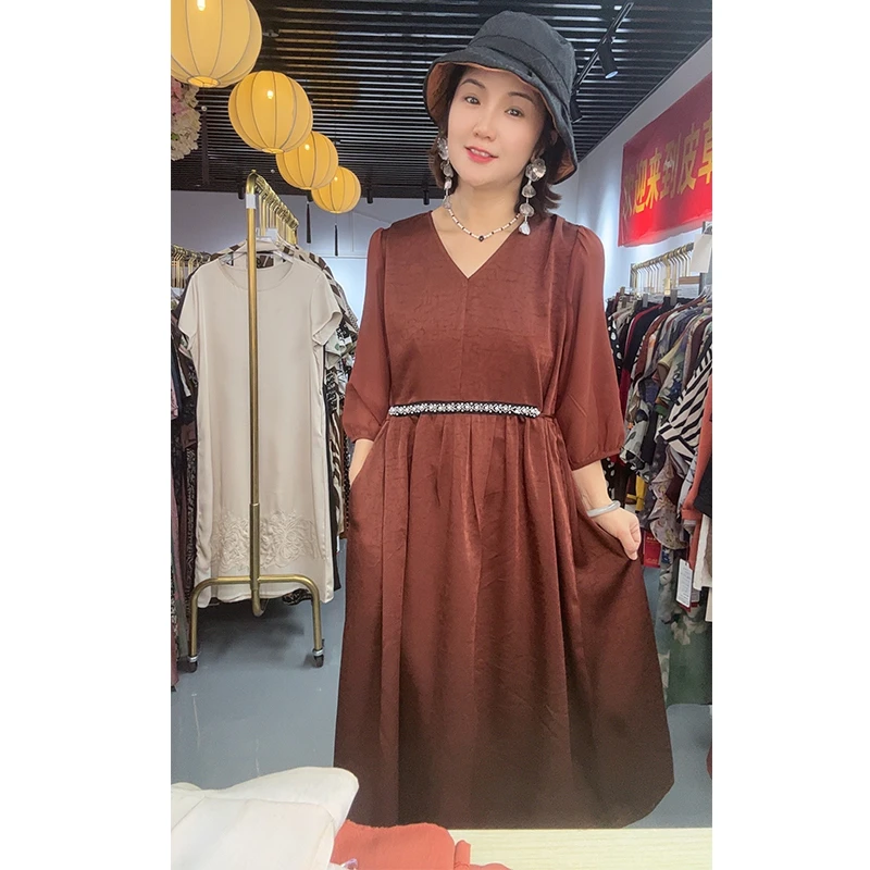 M夏季新款女装时尚气质显瘦百搭收腰连衣裙洋气妈妈装K5108-2