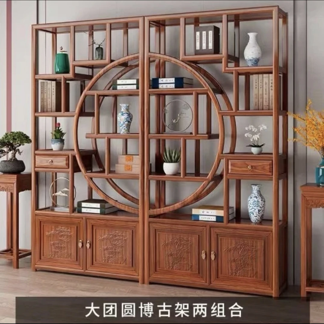 大团圆博古架置物架榫卯工艺仿古多宝阁隔断复古品质雕花茶叶柜