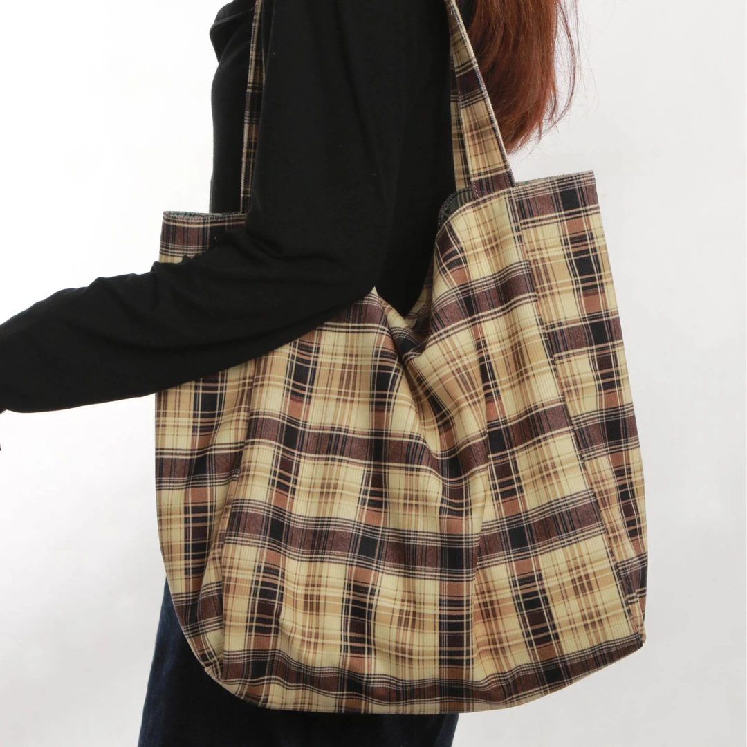 无则艺【双面托特包】这家的布包很艺术原创艺术小众休闲百搭黄格子