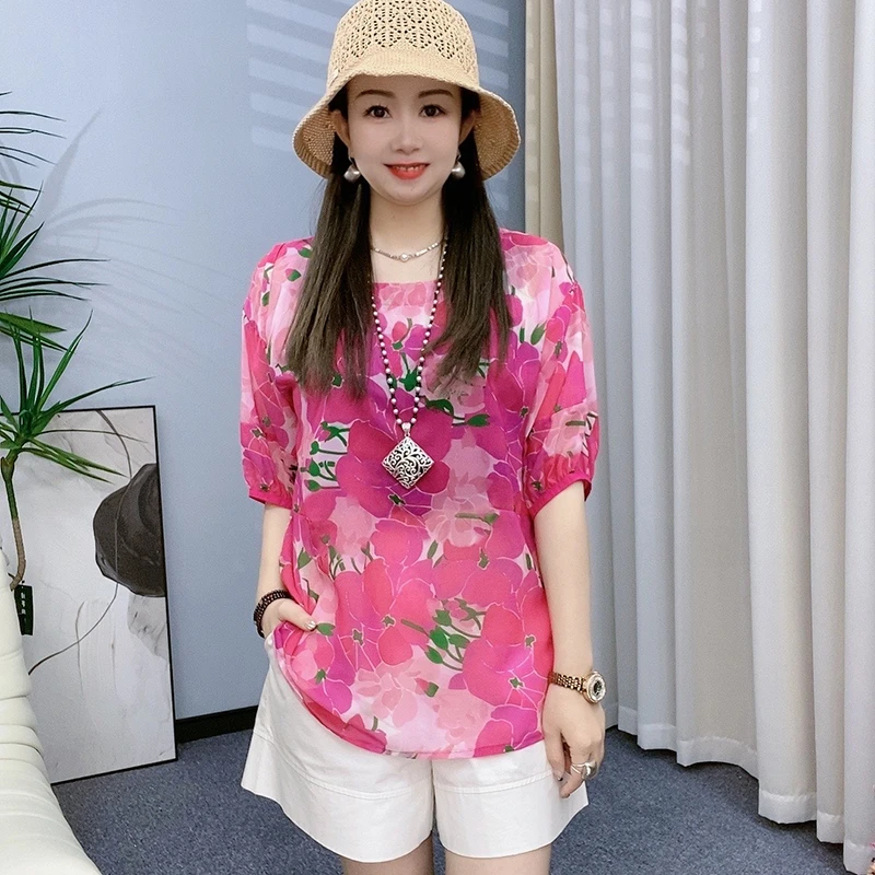 2025夏季新款气质印花衬衫女装时尚百搭宽松显瘦洋气小衫花色上衣